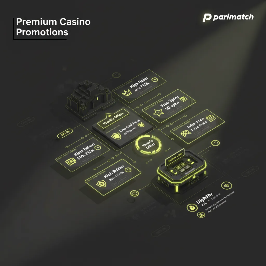 Premium Parimatch Casino Bonus Offers: Cashback 50% Weekly Slots Reload, 10% Live Cashback, Free Spins Tuesday, 100% High Roller Match, Drops & Wins.