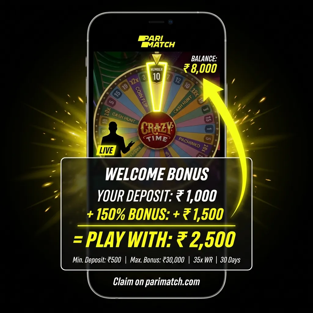 How to get the 150% match bonus up to INR 30,000 for Crazy Time on Parimatch