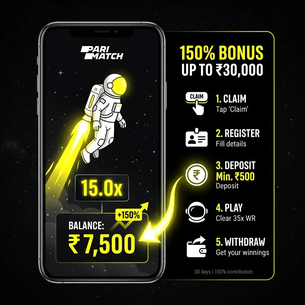Claim your 150% welcome bonus for Astronaut crash game on Parimatch India