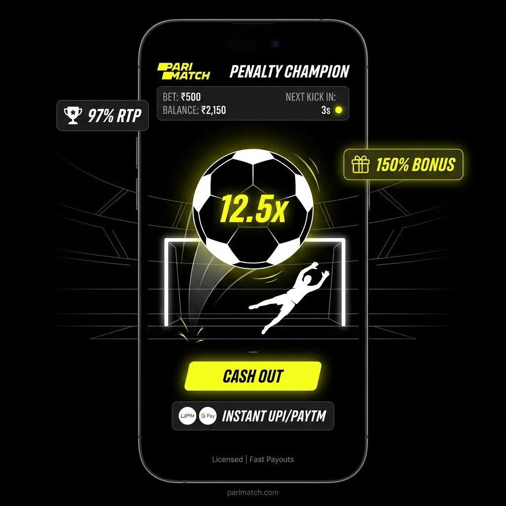 Penalty Champion on Parimatch India - 150% bonus, 97% RTP, and UPI payments