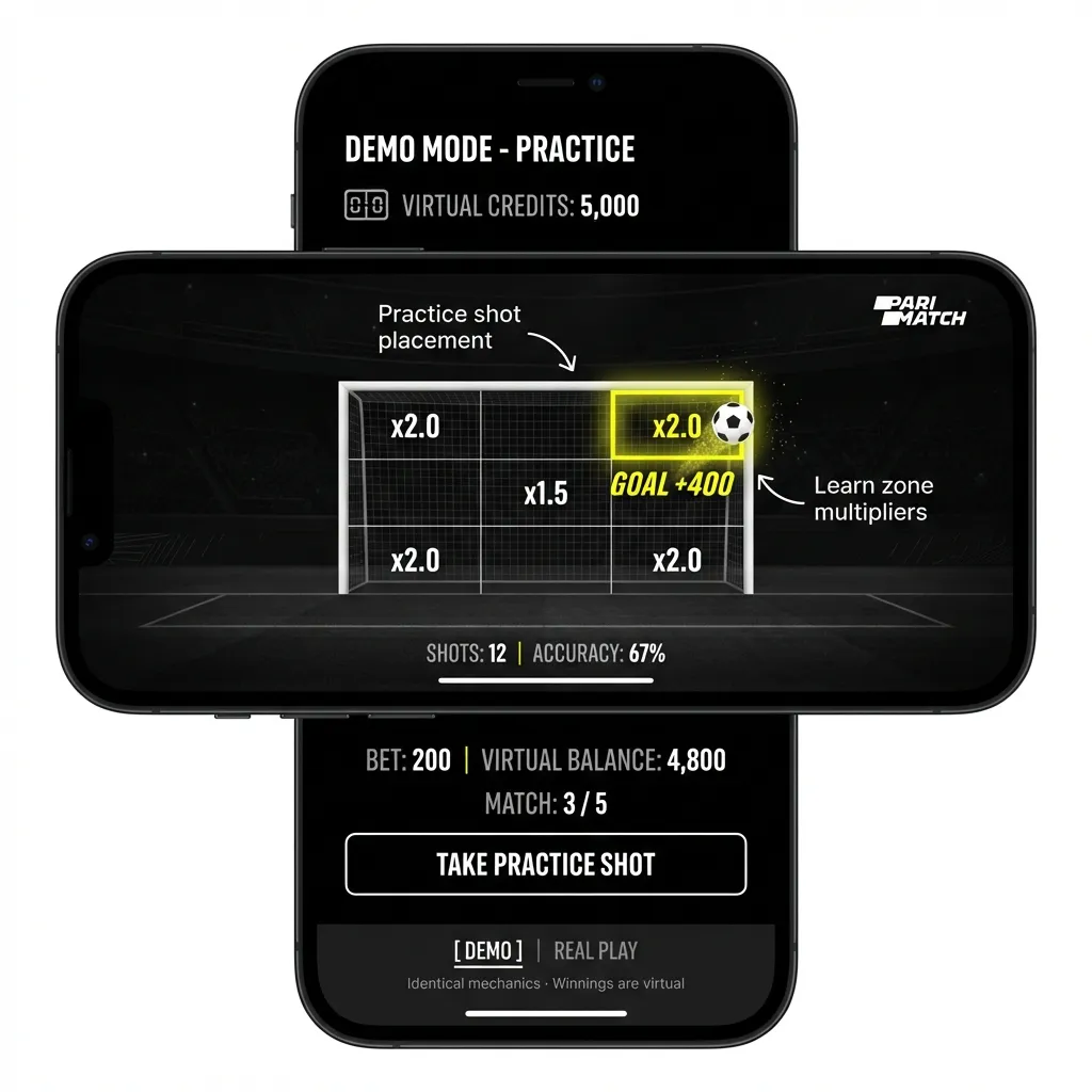 Practice Penalty Champion with virtual credits in risk-free demo version