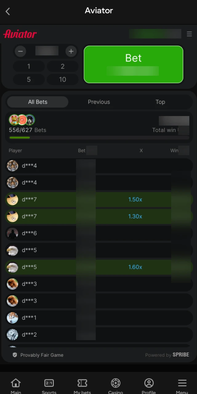 The integrated online chat feature for players within the Aviator game lobby on Parimatch.
