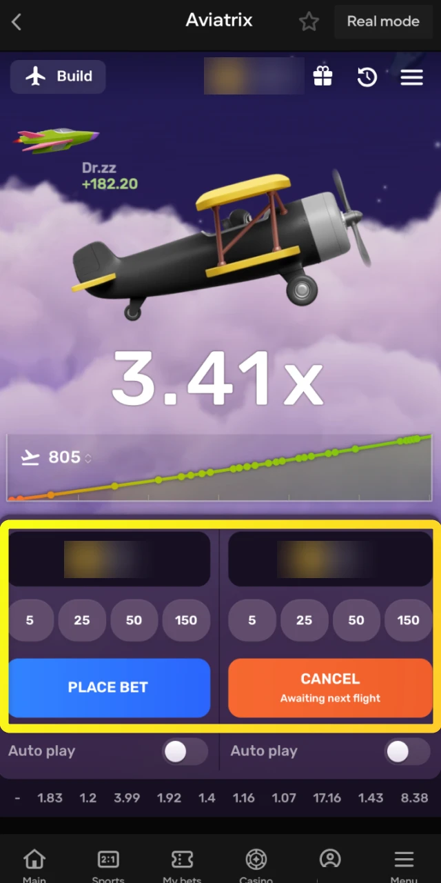 Customize your aircraft, set your bet amount, and configure your cashout strategy in Aviatrix.