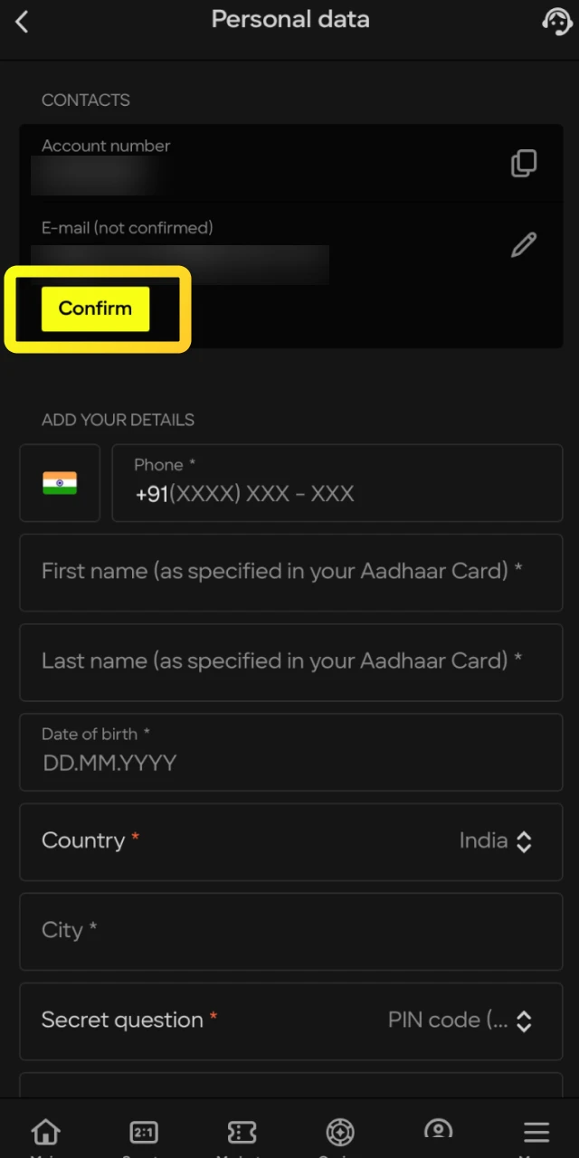 Complete account verification by uploading required documents for full Crazy Time access on Parimatch.