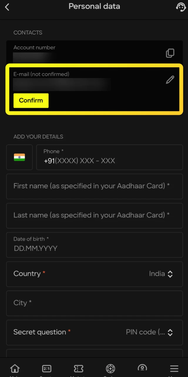 Verify your account by submitting identification to access all Dice features on Parimatch.