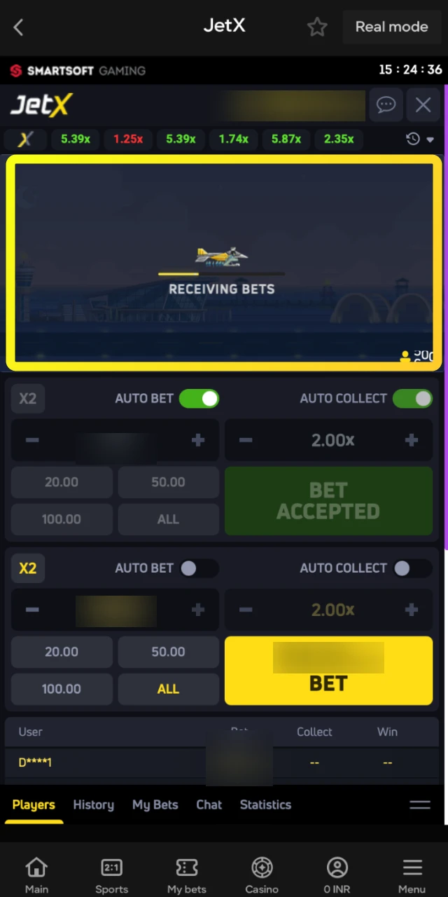 The countdown timer indicating the start of the next JetX round on the Parimatch interface.