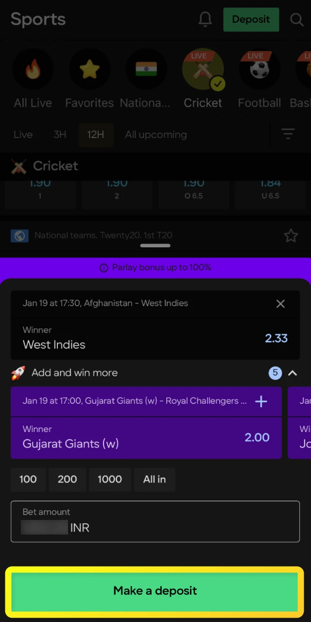 Finalize and place your bet by tapping the confirm button in the Parimatch application.