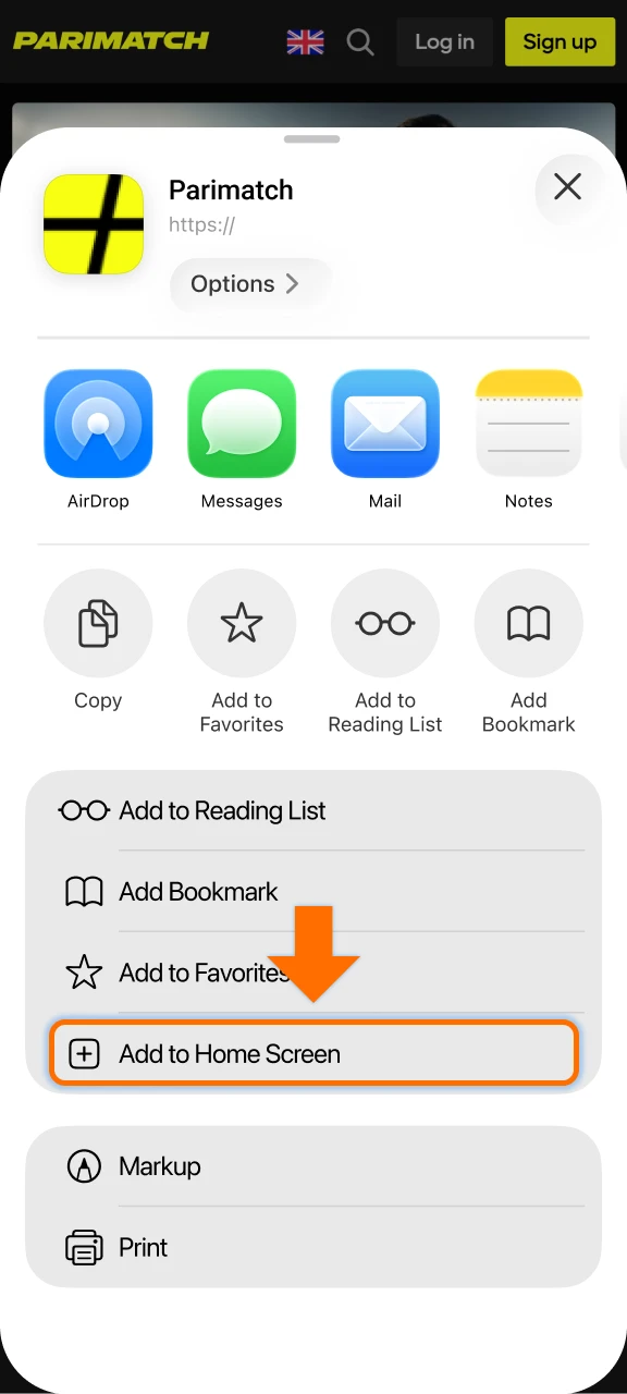 Add the Parimatch iOS shortcut to your homescreen and start playing.